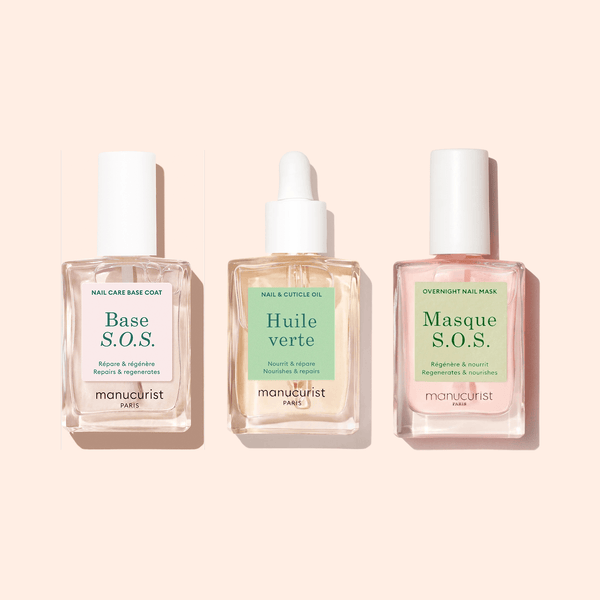 Manucurist Rescue Kit, trio za oštećene nokte (Base S.O.S + S.O.S Mask + Huile Verte)