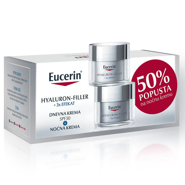 Eucerin box Hyaluron-Filler dnevna krema za suvu kožu spf30 50ml + noćna krema 50ml
